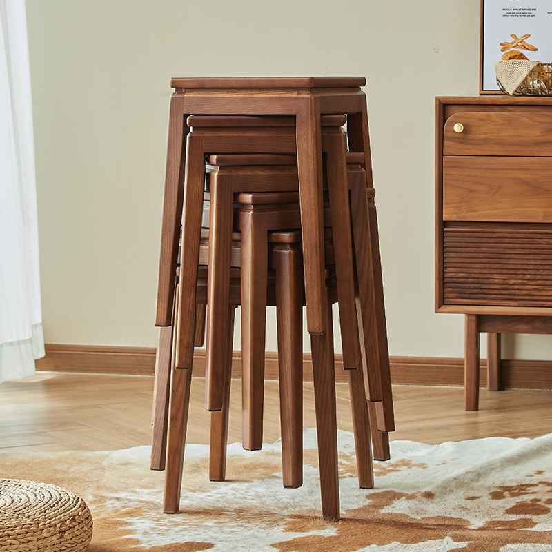 实木餐椅凳子客厅矮凳家用木凳板凳可叠放圆凳餐凳高凳简易餐桌凳