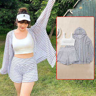 泡温泉显瘦泳 胖mm遮肉分体v三件套保守纯欲泳衣女款 长袖 泳衣大码