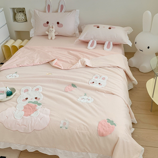 夏凉被纯棉水洗棉空调被夏季 可机洗被芯春秋单双人儿童夏被三件套