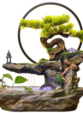 假山流水喷泉摆件客厅办公室桌面玄关家居循环水装饰高档乔迁礼物