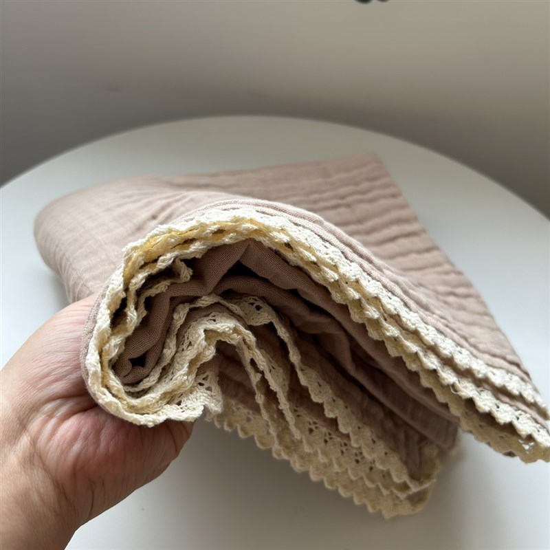 外mao订单剩余纯棉纯色纱布被浅咖色带纯棉花边120*120cm