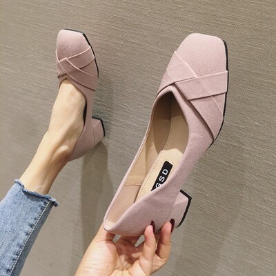 粗跟鞋女2024春季新款浅口百搭大D码低跟晚晚仙女鞋温柔单鞋小高