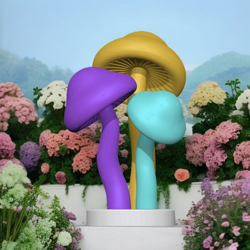 玻璃钢蘑菇摆件卡通蘑菇模型户外幼儿园林景观小区庭院草坪装饰品