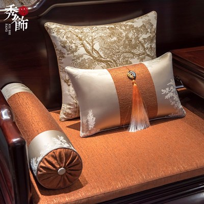 新中式红木沙发坐垫套罩中国风罗汉床座垫子古典实木家具软装定制