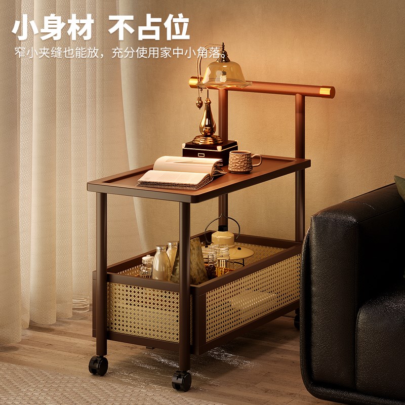 可移动沙发边几茶几边桌带轮小推车奶油风床头桌置物架阳台小桌子