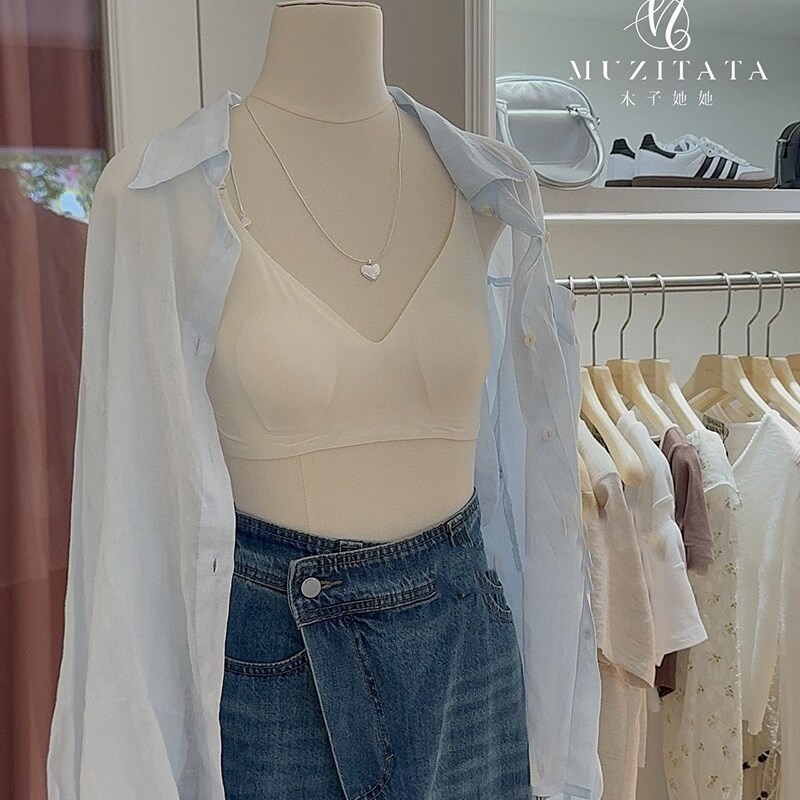 裸感冰皮内衣一件多穿多功能半固定杯超薄兔耳朵隐形排口美背文胸