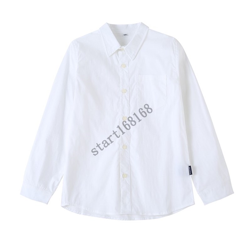 春秋季儿童白衬衫班服园服男童长袖纯棉打底白色衬衣棉小学生校服