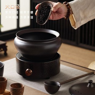 柴烧款煮茶器陶瓷煮茶碗带盖子古法粗陶煮茶炉煮茶罐煮茶壶炭炉