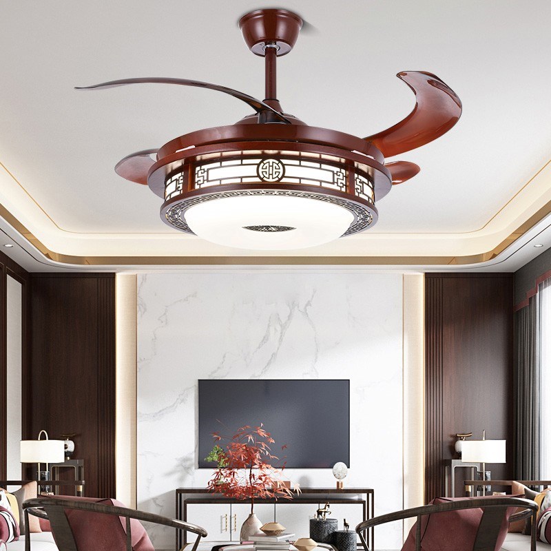 新中式风扇灯吊扇灯实木隐形餐厅客厅吊灯吊扇一体带灯古典中国风