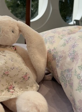 A类田园少女心皱皱花边双层纱紫色小碎花全纯棉四件套1.5m1.8米三