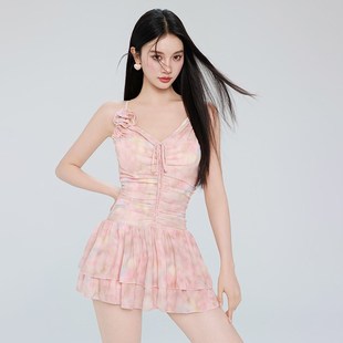 小胸清新聚拢保守显瘦遮肚温泉泳装 金珠泳衣女2024新款 连体裙式