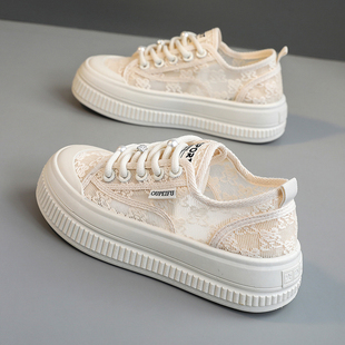 2024夏季新款网面网鞋夏款小白女鞋帆I布鞋薄款百搭厚底透气板鞋