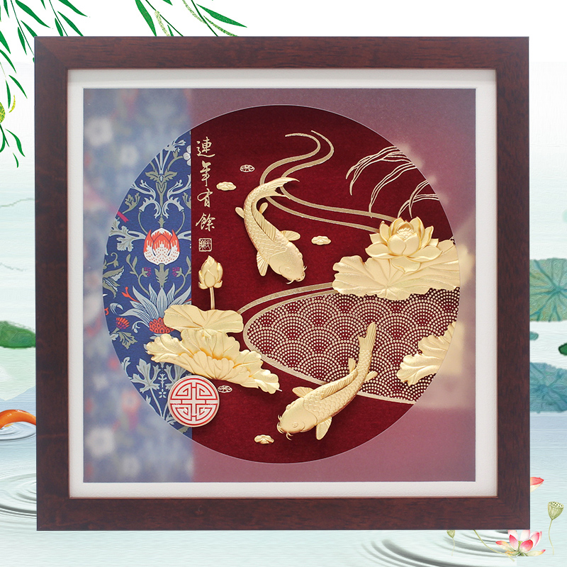 乔迁新居礼品连年有余鱼金箔画家居装饰品摆件送朋友客户商务摆设