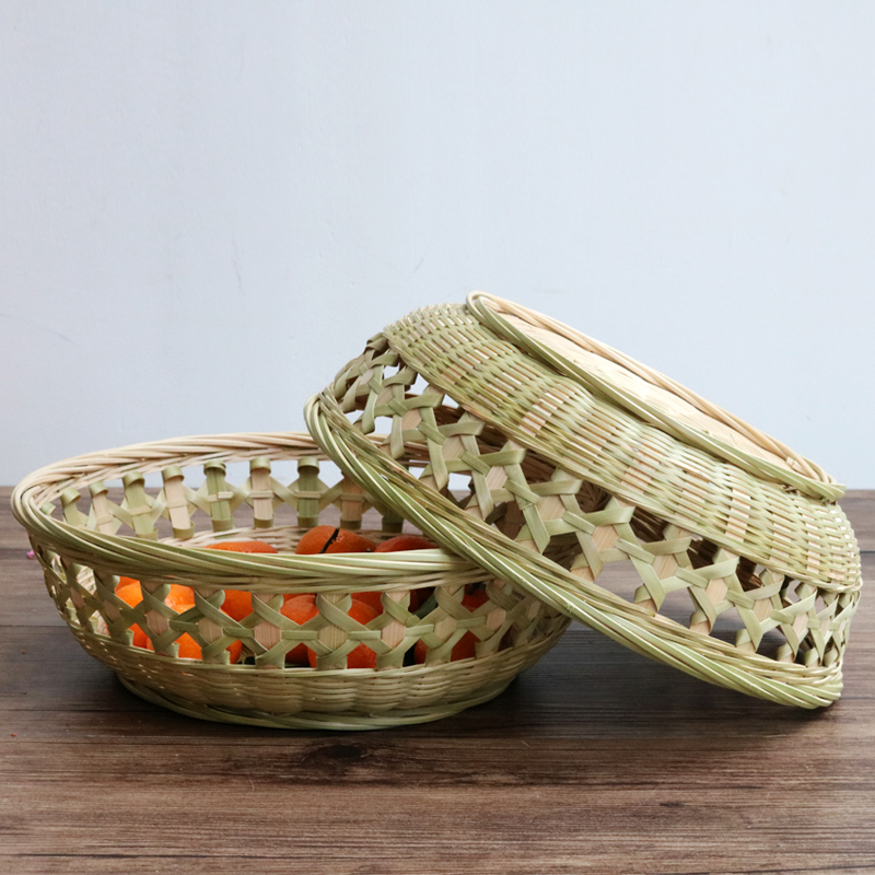 家用竹编馍筐馒头筐厨房茶几收纳篮筐编织手工小框子篮菜筐竹篮