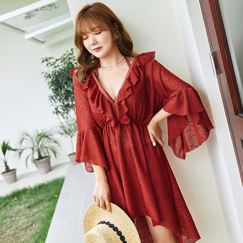 大码泳衣女胖mm200斤2021新款遮肚三件套分体泳衣女夏大码胖MM