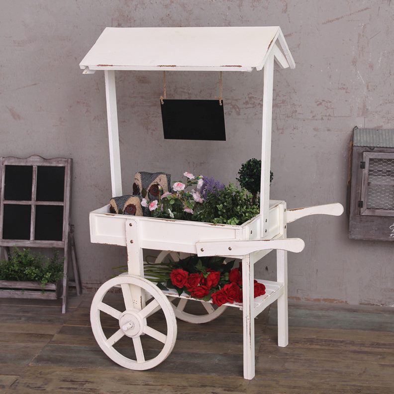 乡村花房花园 家居橱窗花车做旧美式落地摆件手推车多肉花架实木