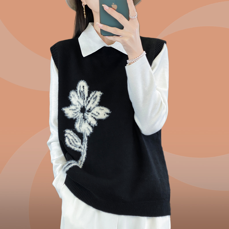 胖mm秋冬大码羊毛马甲针织衫女遮肚子无袖毛衣背心上衣宽松打底衫