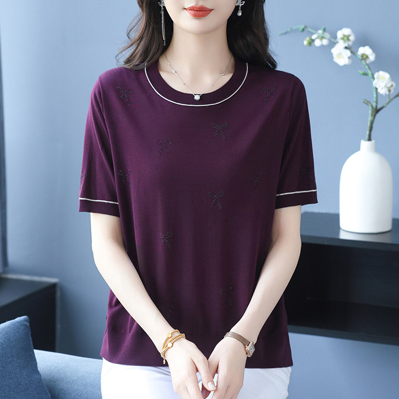 妈妈夏装桑蚕丝短袖T恤女