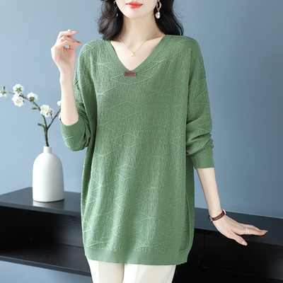 胖mm春秋中长款针织衫女