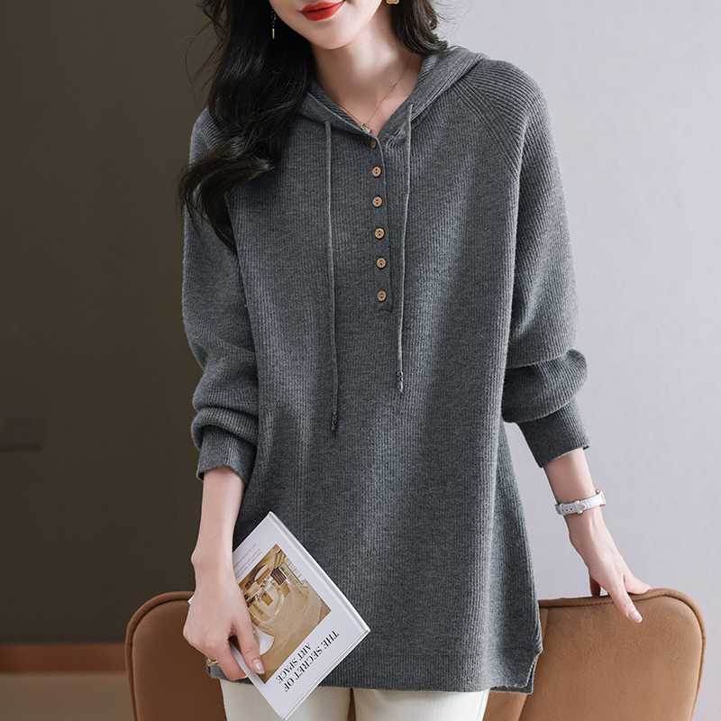 中长款羊毛衫连帽毛衣女