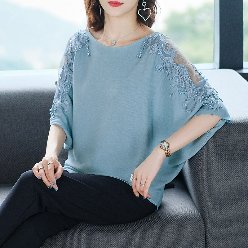 中年妈妈冰丝T恤女蝙蝠衫