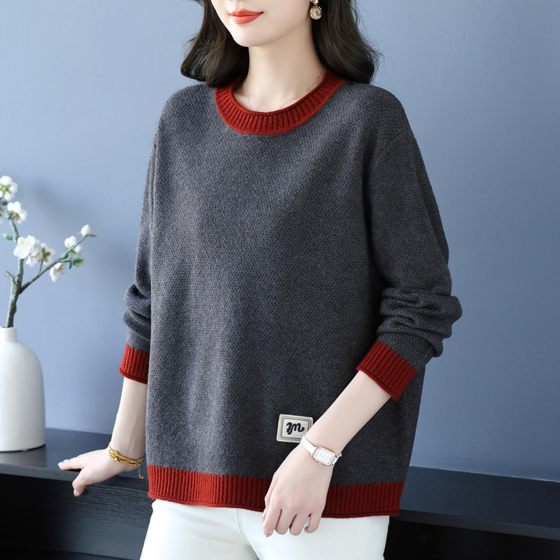 胖妈妈秋冬加肥加大码毛衣时尚200斤圆领羊毛衫女宽松遮肉打底衫
