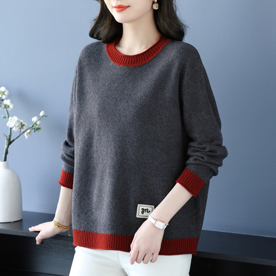 胖妈妈秋冬加肥加大码毛衣时尚200斤圆领羊毛衫女宽松遮肉打底衫