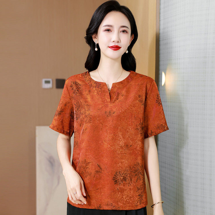 高端真丝短袖T恤女中老年