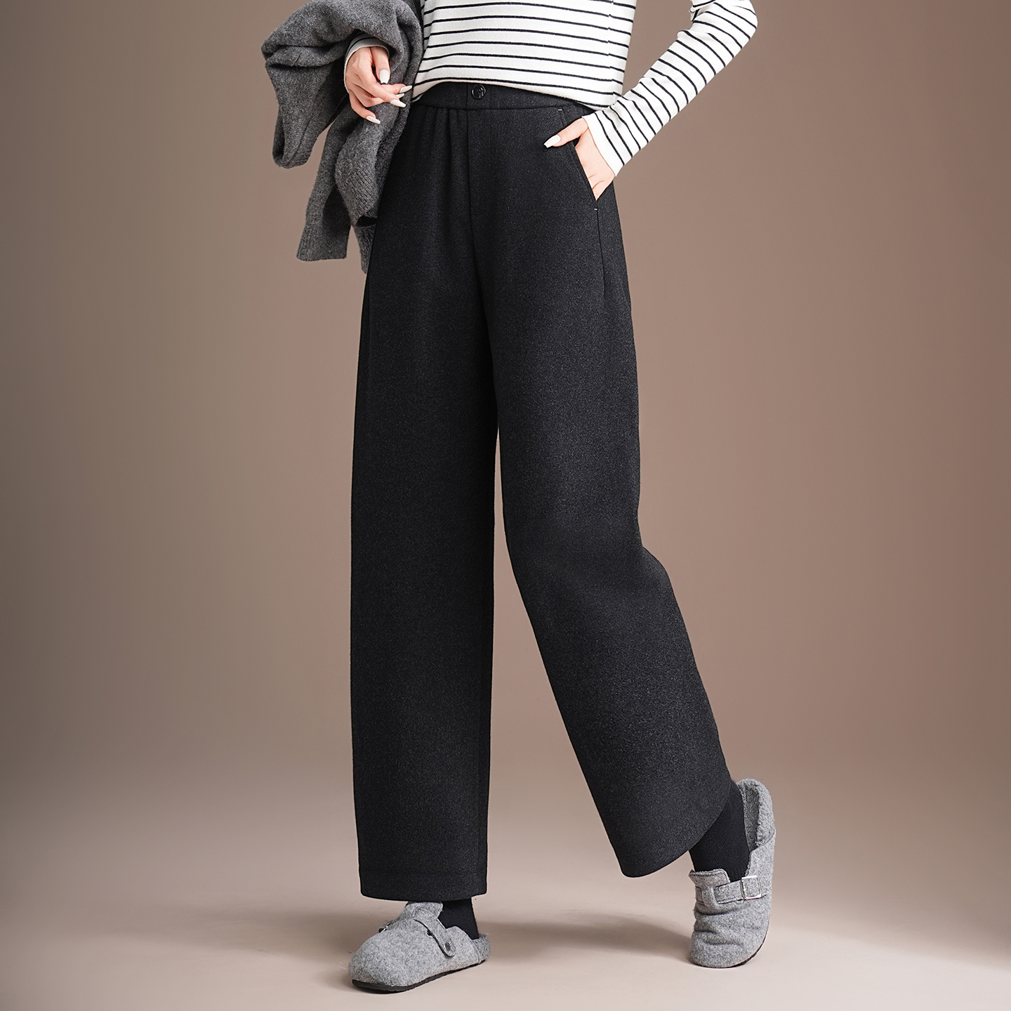 加绒羊毛糯米裤女2025秋冬季新款