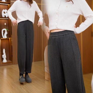 百搭高腰显瘦舒适休闲裤 新款 子 女2025年冬季 松紧腰加绒毛呢灯笼裤