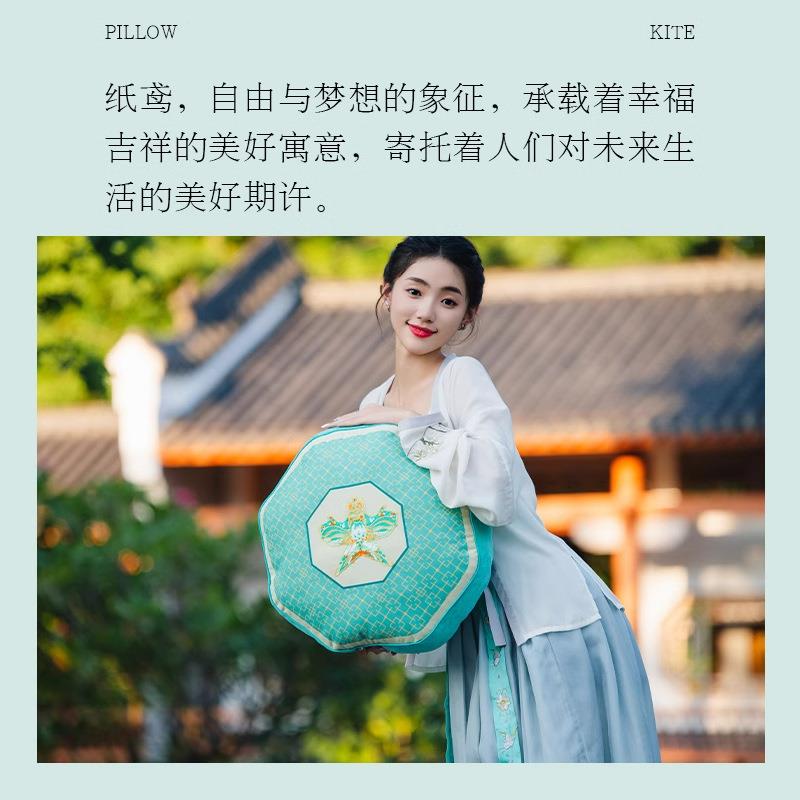 新中式风纸中鸢抱枕jx040客新厅沙发卧室床头靠背垫绿色小清腰枕