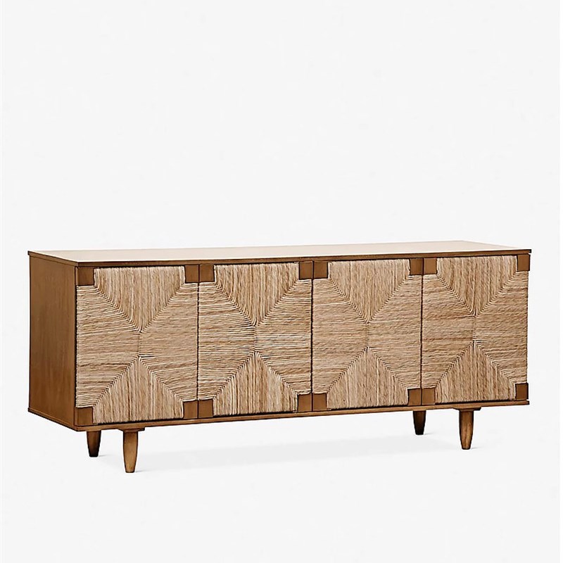 北欧简约编绳实木餐边柜复古客厅电视柜玄关柜中古U斗柜收纳储物