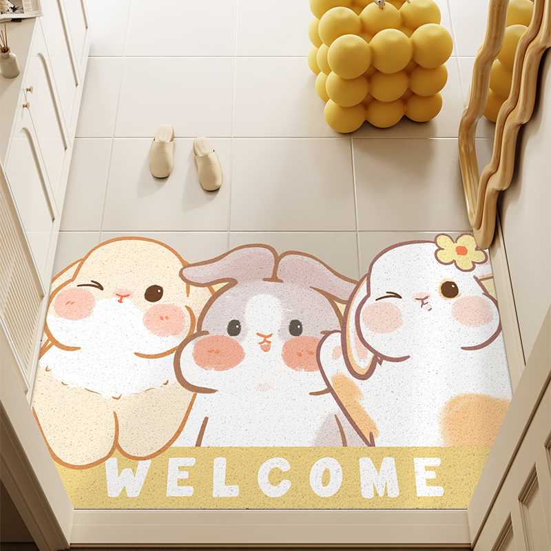 卡通小兔入户门地垫pvc丝圈门口进门脚垫家用防滑耐脏地毯可裁剪