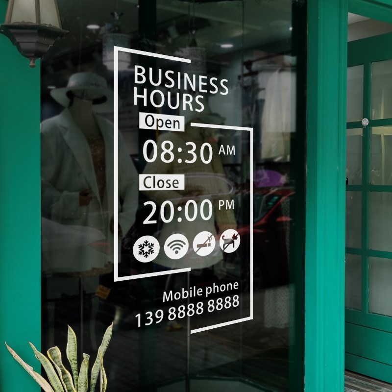 欢迎光临营业时间静电贴纸可定制店铺商场橱窗装饰二维码玻璃贴画