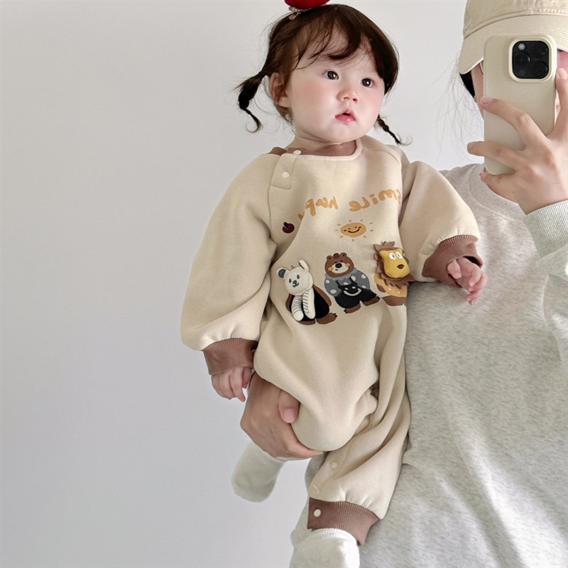 婴儿连体衣春季男女宝宝超萌长袖韩版新生儿薄款哈衣春秋外出爬服