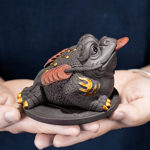 紫砂茶宠可养紫砂招n财进宝金蟾精品蟾蜍茶盘茶台装饰茶桌茶虫摆