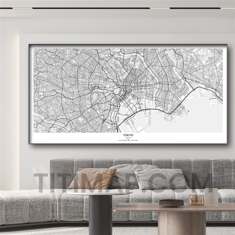 沙发背景墙客厅城市地图装饰画东京纽约悉尼台北简约横幅横版挂画