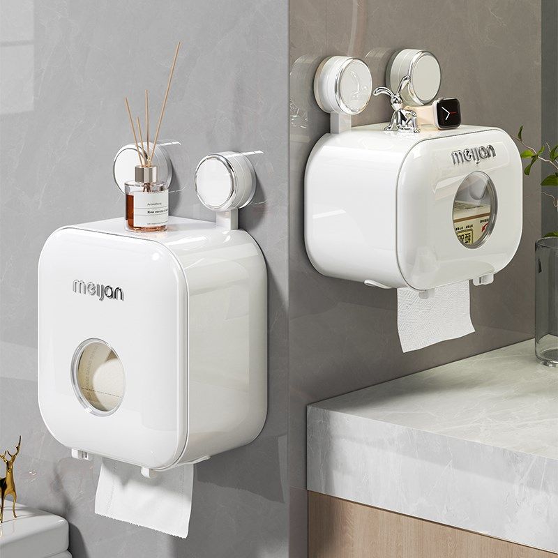 吸盘卫生间厕纸盒防水壁挂厕所卷纸架高级免打孔抽纸盒浴室置物架