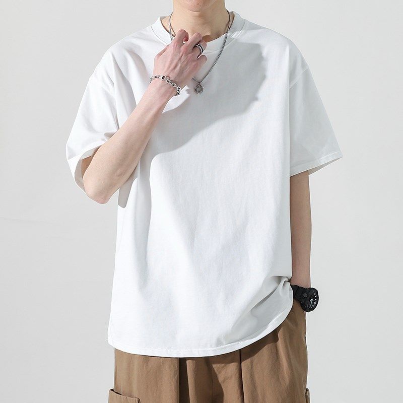 五分T恤男女定制印logo宽松工作服diy印字落肩垂感半袖班服团体服