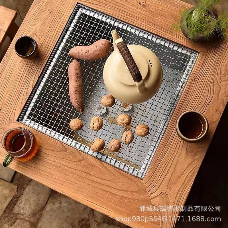 榆木烤火桌子家用围炉煮茶实木桌取暖桌餐桌冬季烤火架子方桌