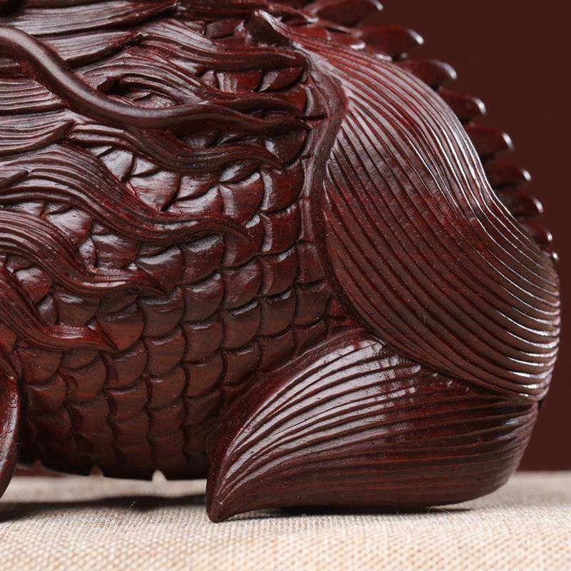 紫木雕鱼摆件手龙把件家居客饰厅装品木文玩工艺品檀送礼