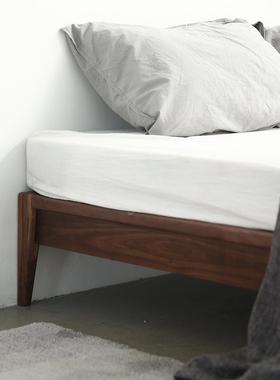 黑胡木架实木无桃床33874现代简头约榻榻米全实木无床头悬浮床床