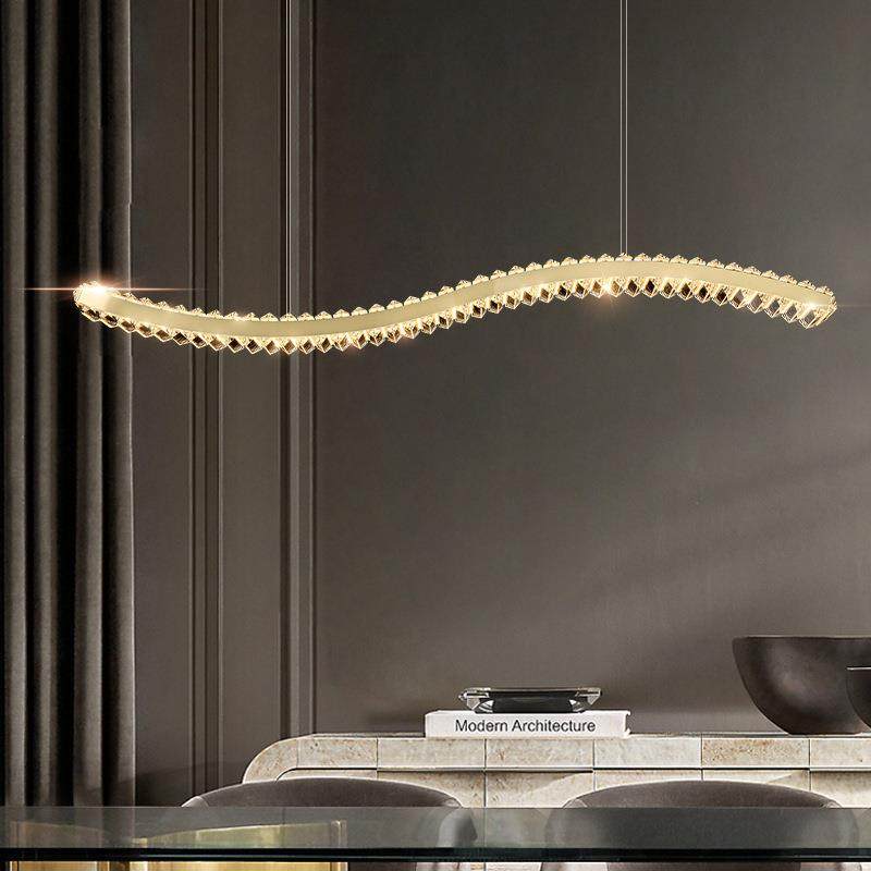 网红餐厅灯吊设计感轻现代简715约长形餐桌饭厅波浪岛形台水晶灯,家装灯饰光源,智能吊灯,淘宝优惠券,粉丝福利购,淘宝优惠卷