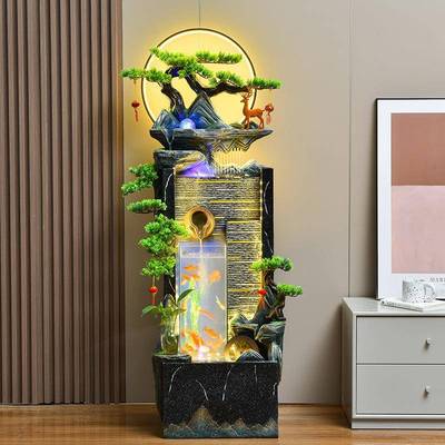 简NGE约流水摆现代客厅玄件关造欧式水幕墙喷泉景鱼缸台前落地装