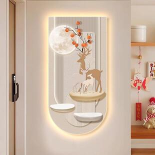 奶油风玄关装饰画大气廊绿植挂入户正对NBD门画围led氛灯走过道壁