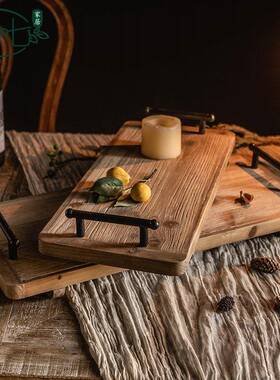 原木托风围做旧ZNF摆件摄影果道具美式复古餐厅盘影楼装饰炉盘