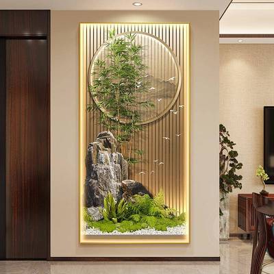 节节新高升关装玄JEC饰画中式山水贵走廊过道挂画富竹子入户带灯