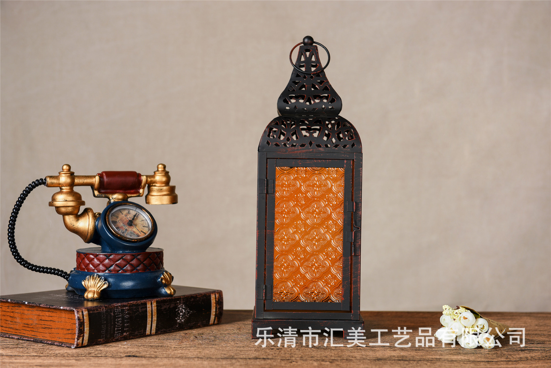 露营防风烛台带玻璃桶提手风灯提灯装饰品户外防风蜡烛台野餐摆件