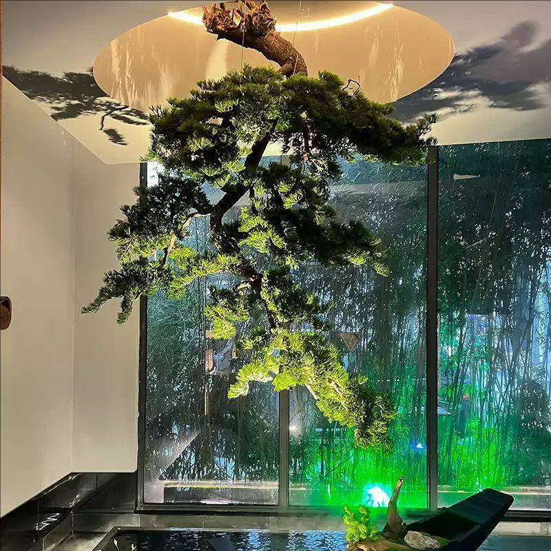 精倒挂松树品悬挂仿真松04式迎客松窗中植式玄关景观橱绿造景大型