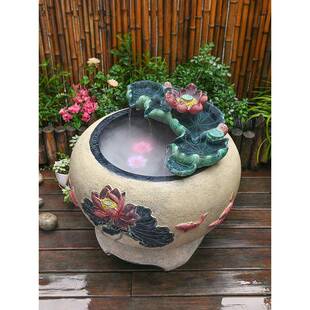 庭院流水摆缸件循鱼环水户外品鱼露台成池子造景电视柜旁FEY假山